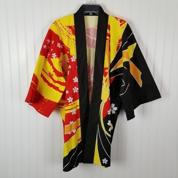 Haori Jacket Short Kimono Womens Vibrant Multicolor Cotton Japanese OS Statement - Picture 8 of 9